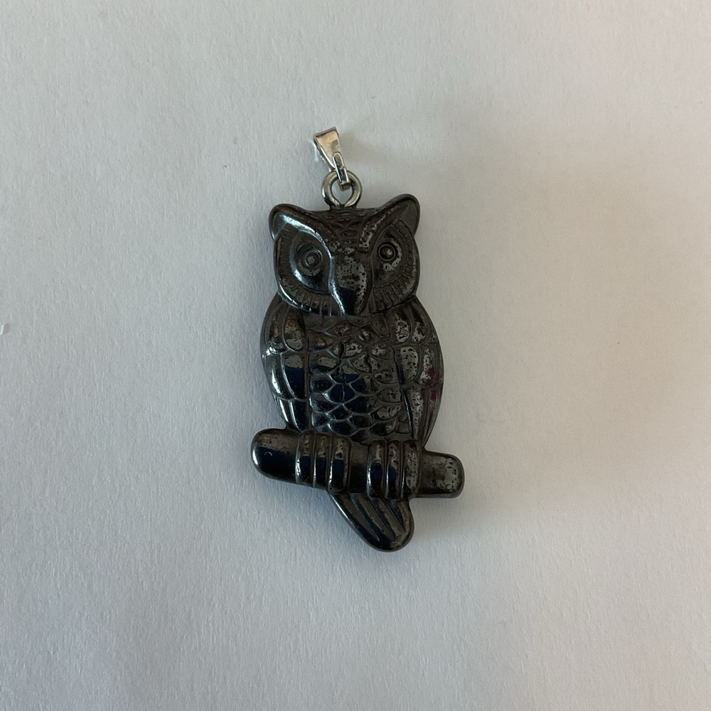 Hematite Owl Pendant Necklace new grounding energy protection gift